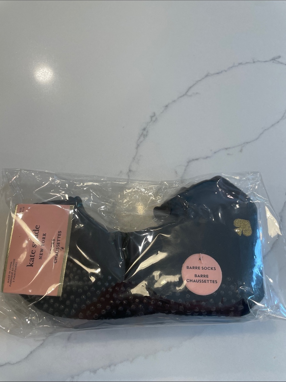 kate spade Black Barre Grip Socks with Gold Spade Accent